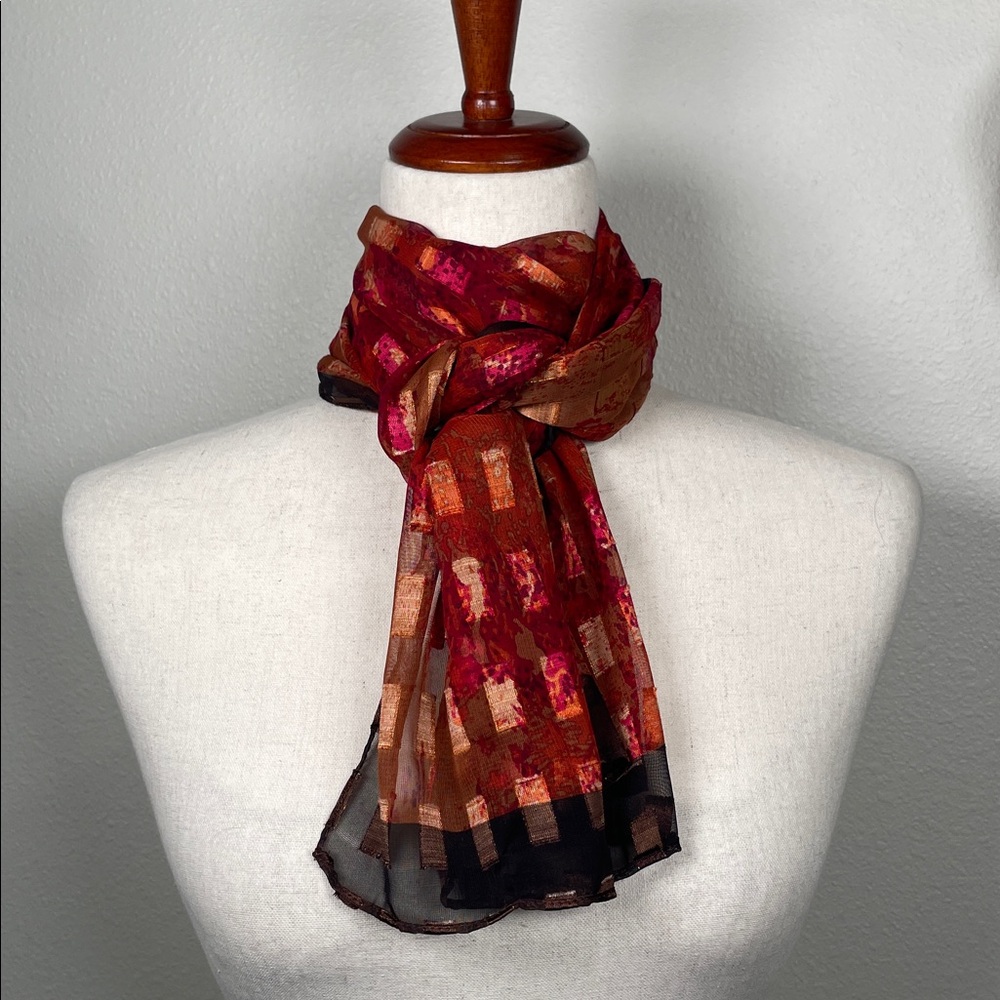 Vintage Silk Scarf Rectangular Checkered Pattern … - image 1